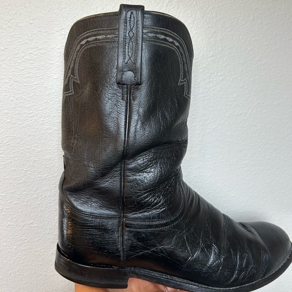 Lucchese Shoes - LUCCHESE Women's Black Leather  Roper Cowgirl  Boots Western, Size 9 1/2 wide